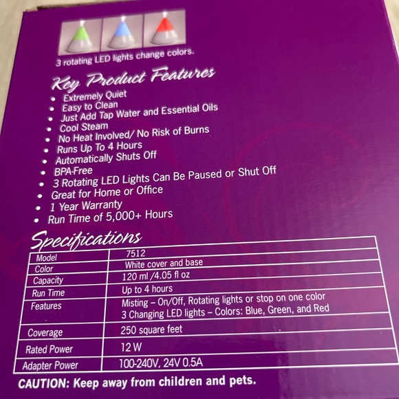 Ultrasonic Oil Diffuser.  New in Box.  BPA Free - Picture 2 of 4